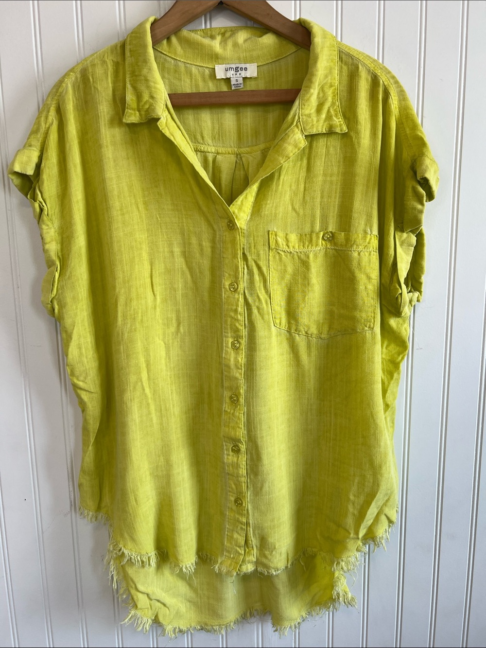 Umgee Chartreuse Short Sleeve Button-Down Shirt